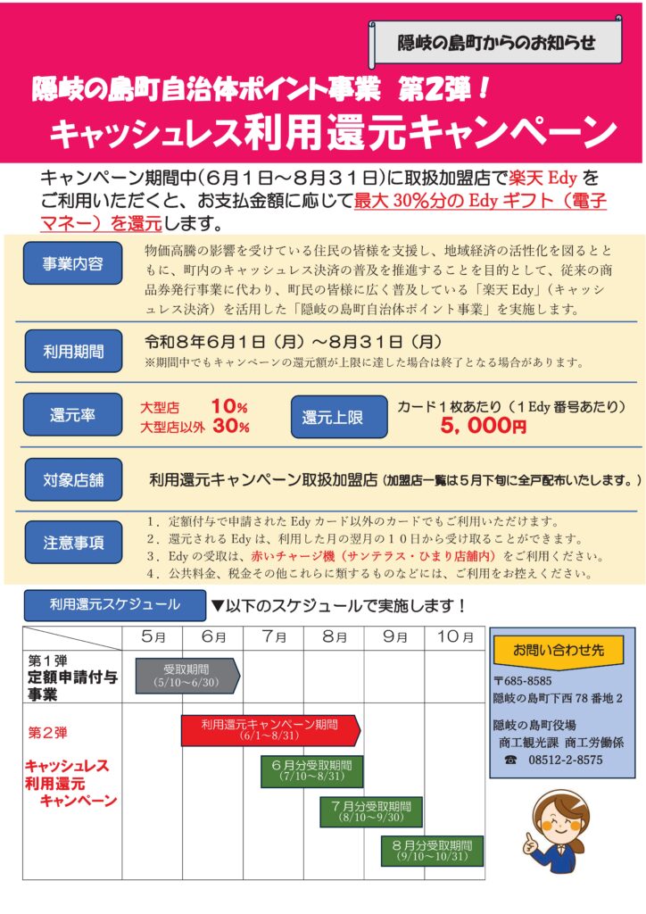【第二弾】隠岐の島町自治体ポイント事業－利用還元キャンペーンのお知らせ